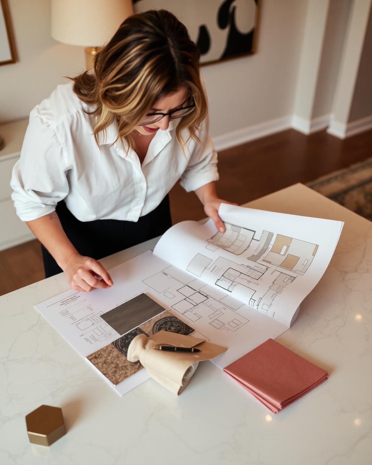 Dream Planner founder reviewing material samples